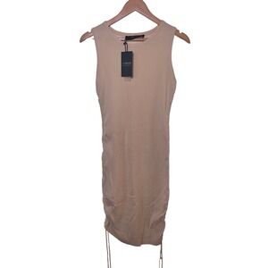 Lioness Sleeveless Knit Dress Drawstring Bodycon Midi Neutral NWT XL Extra Large